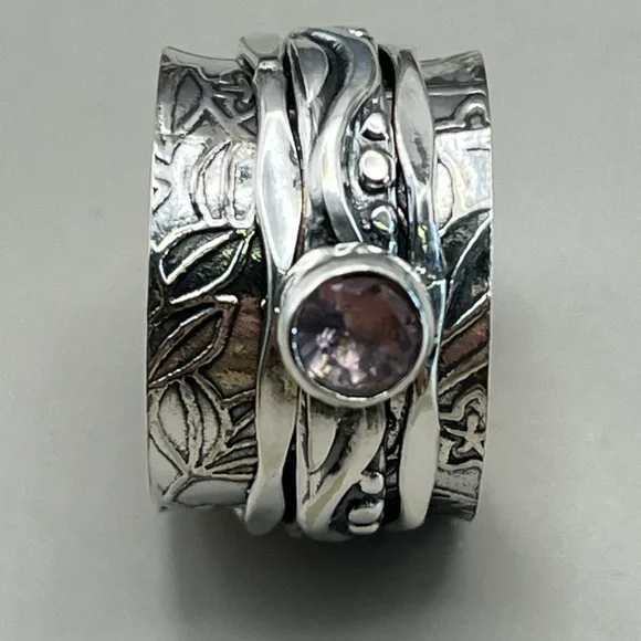 Silver and Rose Quartz Gemstone Spinner Ring